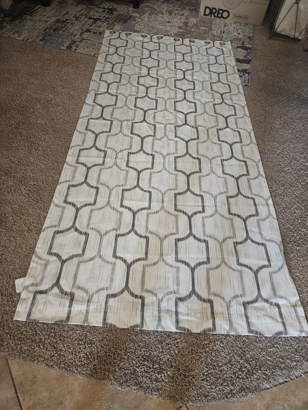 Neutral Geometric Curtain Panel - Ivory with Gray Pattern 47" X 109"